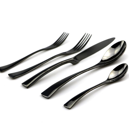 18/10 Stainless Steel 20 Piece Mirror Polished Black Flatware Set Dinner Knife - Picture 2 of 7