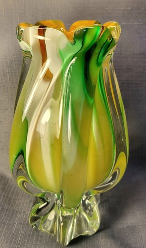 Vintage mundgeblasene Murano Kunst Glas Vase Chamäleon Regenbogen WIRBEL - Bild 4 von 9
