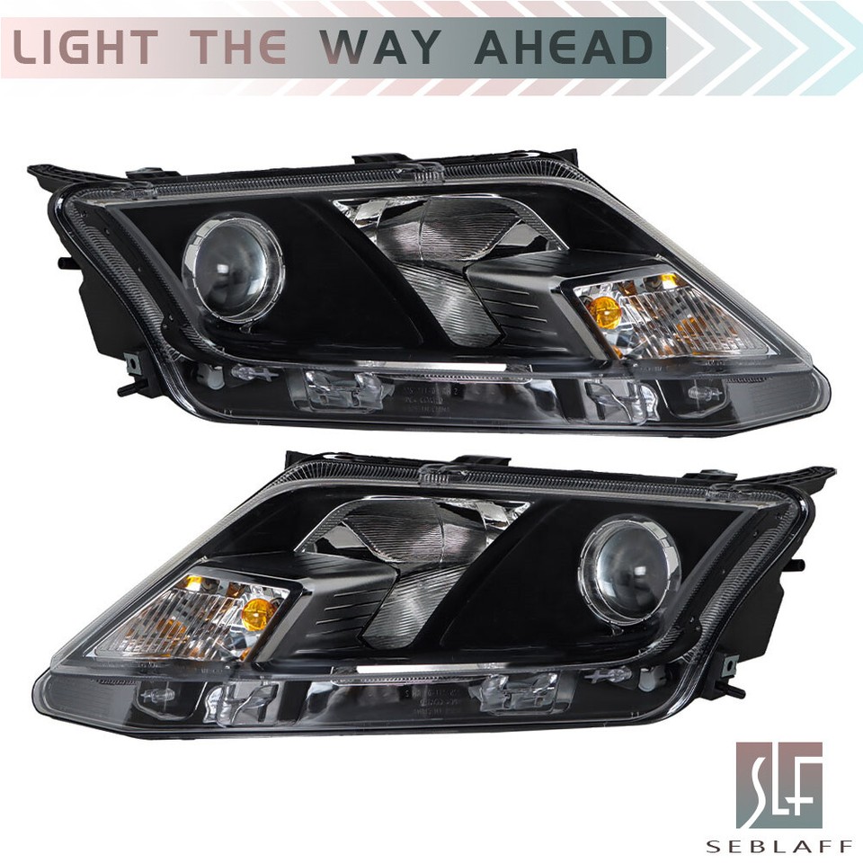 Halogen Headlight Assembly Pair For 2011-2014 Ford Edge – Black Housing, Clear Lens, DOT
