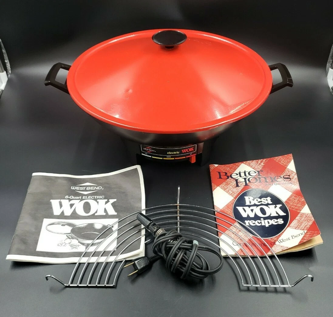 Vintage West Bend Red Electric Wok Skillet 6qt 79525 w Rack Instructions  Recipes