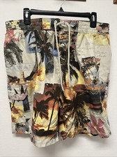Men  s Caribbean Joe Adult Large Hawaiian Print Lined Beach Swim Trunks