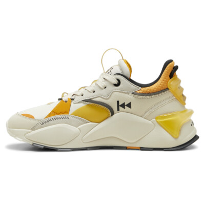 PUMA RsXl Disc Logo Lace Up Mens Off White, Yellow Sneakers