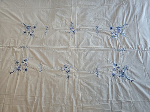 Vintage Beige mit Blau Hand Bestickt Blumen Oval Tischdecke 64"× 82" - Bild 10 von 13