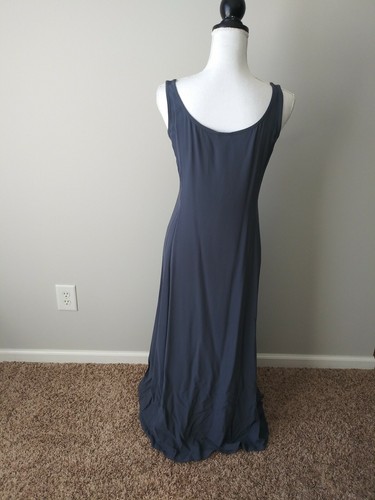 Maxi Vestido Acampanado Eileen Fisher XS Púrpura Gris Seda Georgette Crepé Sin Mangas  - Imagen 3 de 8