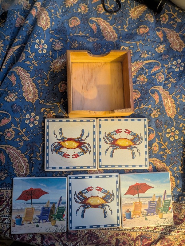 Beach And Blue Crab Coaster Set