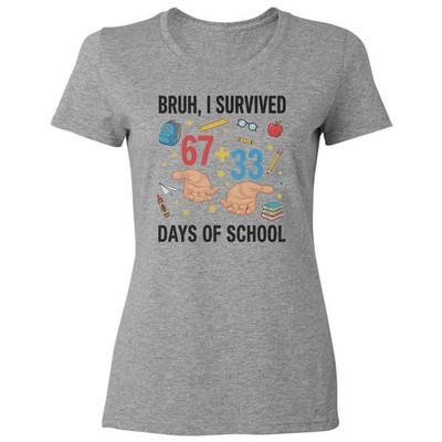Survived 67+33 Days of School - 6-7 Meme Hands Funny Ladies' Crewneck T-Shirt