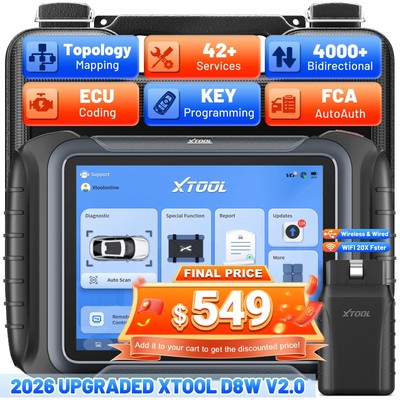 2026 XTOOL D8W V2.0 All System Diagnostic Tool Bidirectional Key Programmer FCA