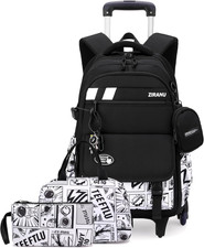 3PCS Boys Rolling Backpack for School Kids Wheeled School Bags with Wheels Troll