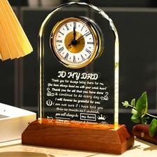 Fathers Day Dad Gifts from Daughter Son Crystal Dad Clock with Wooden LED Lig...
