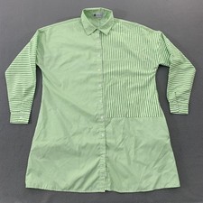 Caryn Lawn Shirt Dress Womens One Size Green Stripe Long Sleeve Button Pockets