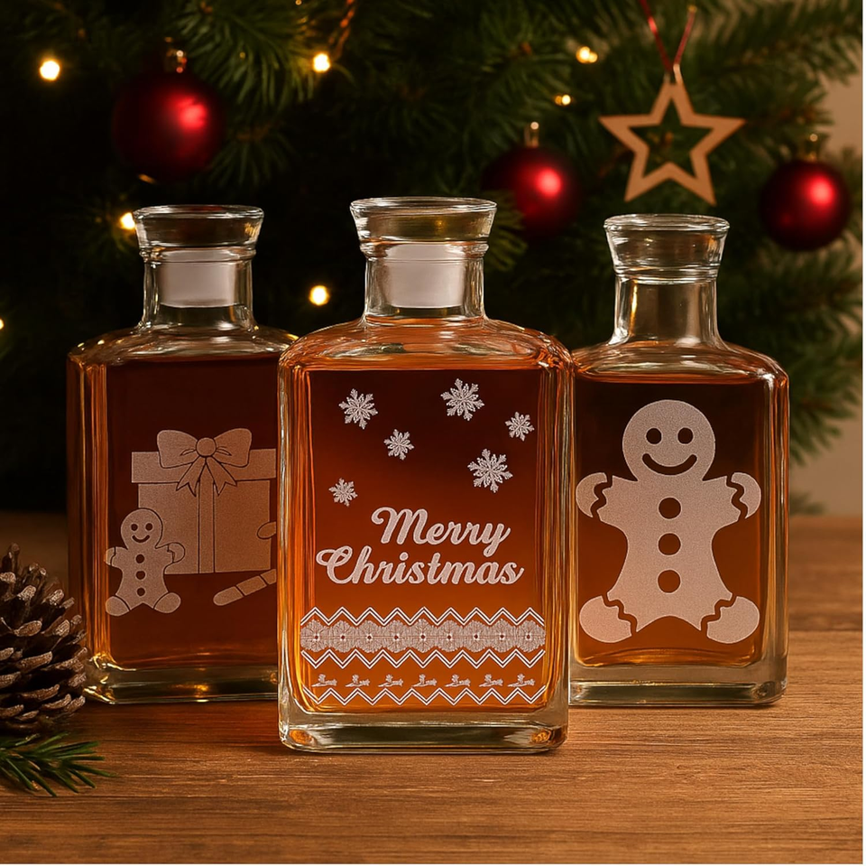 Set Da 6 Bottiglie Di Vetro Quadrate 250ml Con Incisione "Ho Ho Ho" E Tappo In Sughero - Perfette Per Liquori, Olio E Decorazioni Natalizie