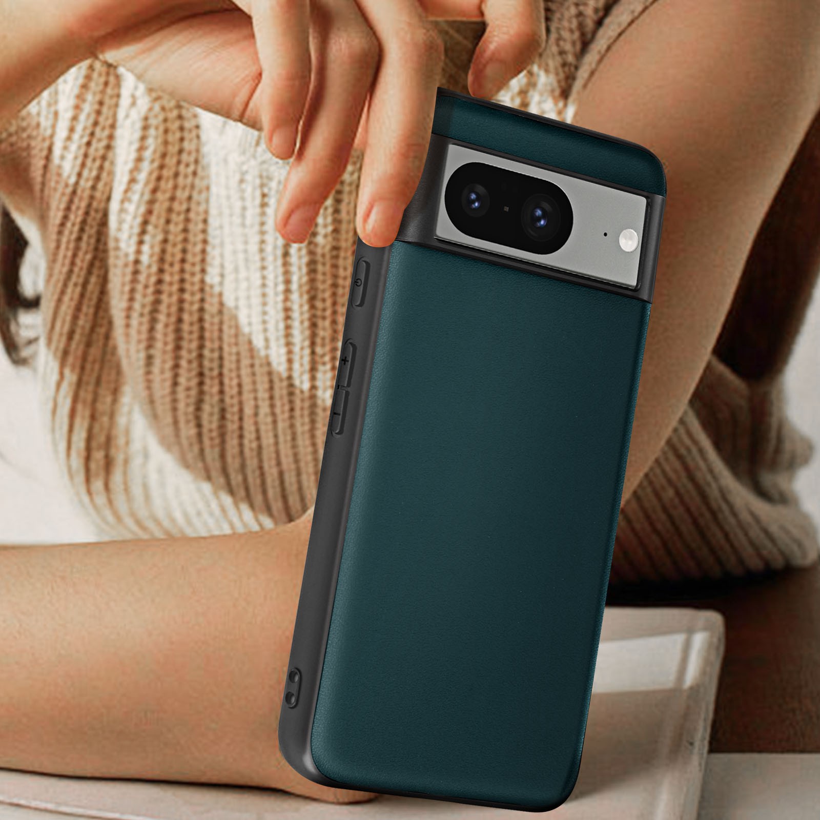 Coque Google Pixel 8 cuir véritable vert ultra-fine antichoc - 4