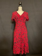 Chaps Ralph Lauren Cocktail Dress Red Black Poppy Print Small