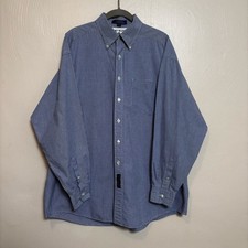 Tommy Hilfiger Men's Shirt Button Down Checkered 100 Cotton Blue Size 17 35