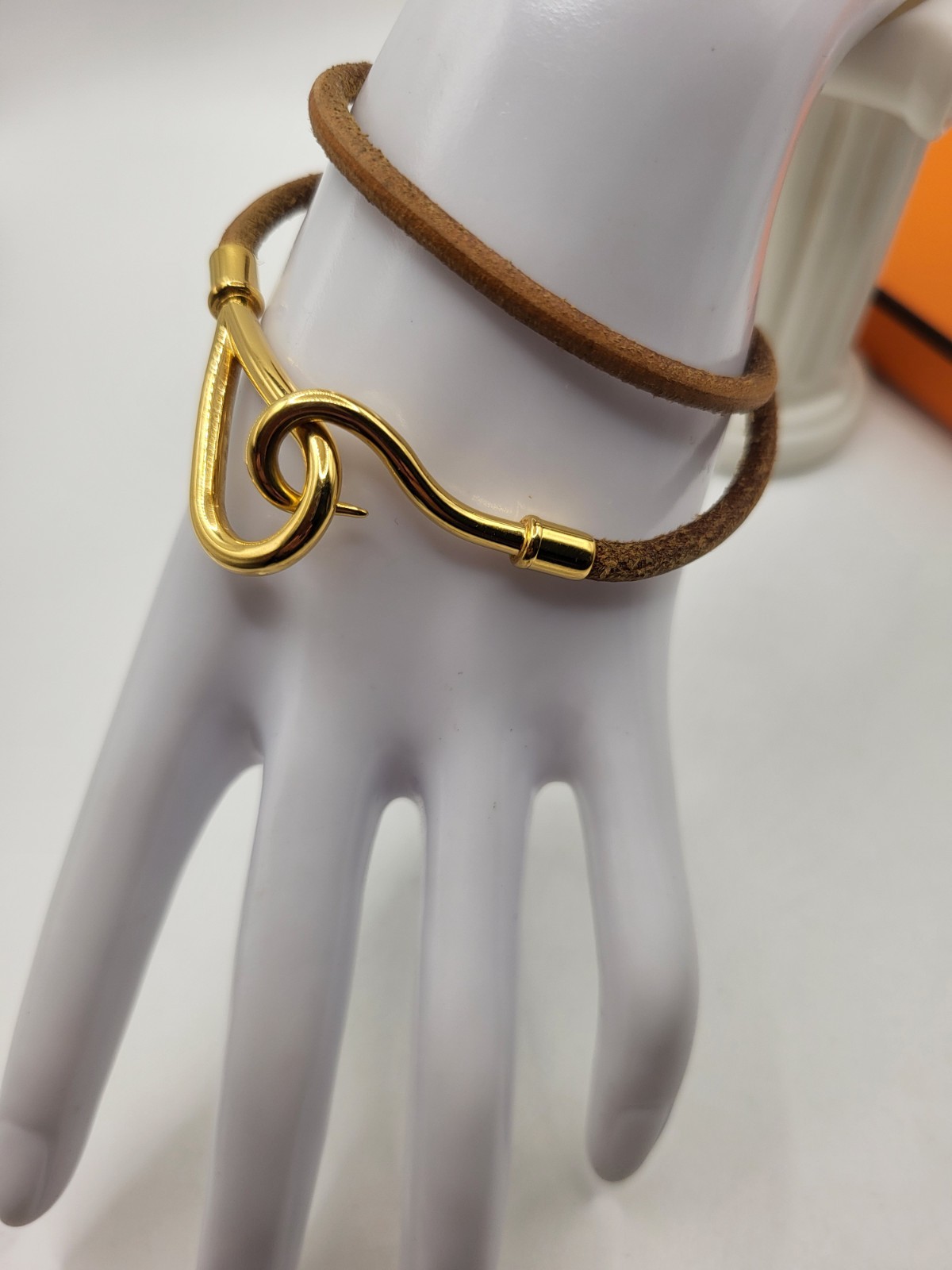 HERMÈS Double Wrap Leather Jumbo Hook Bracelet Necklace Unisex Box MSRP $495 image 7