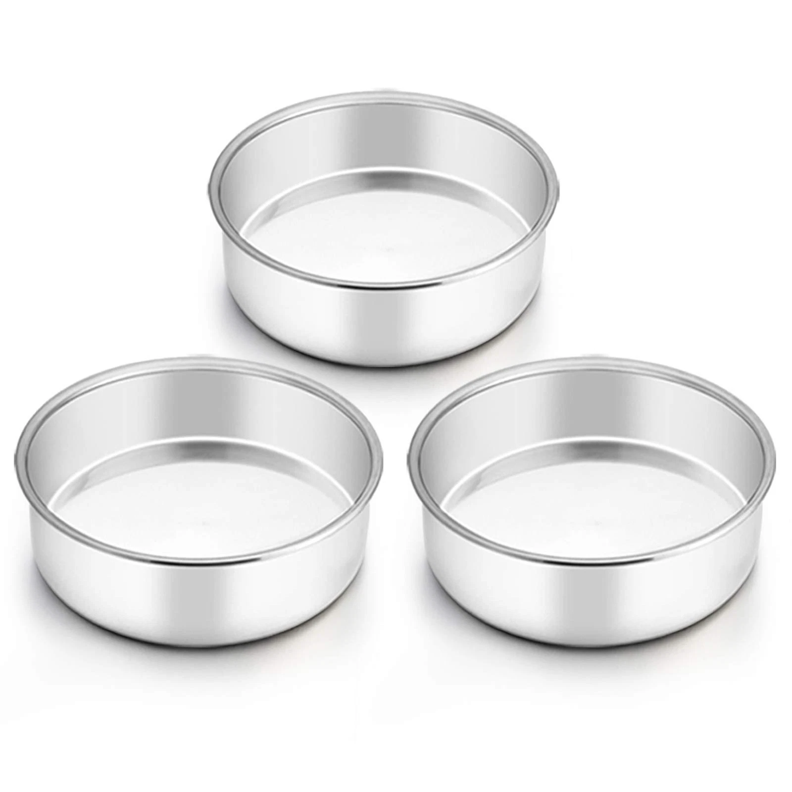 3 Pcs 6 Inch Stainless Steel Cake Tin Pans Round Bakeware for Wedding Birthday