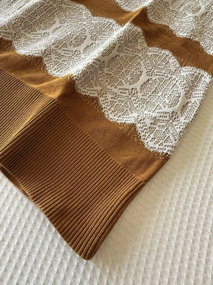 Suéter J.Crew manga curta listra de renda CONHAQUE DOURADO MARFIM clássico Preppy tamanho pequeno - Imagem 3 de 4