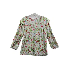 Loft Outlet Women's White Floral Blouse Ruffle Shoulders Size L 22425-1069