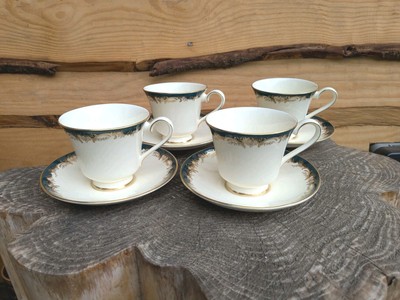 4x Vintage Minton Grosvenor Teetassen & Untertassen mit Fuß Set 1983 Fine Bone China