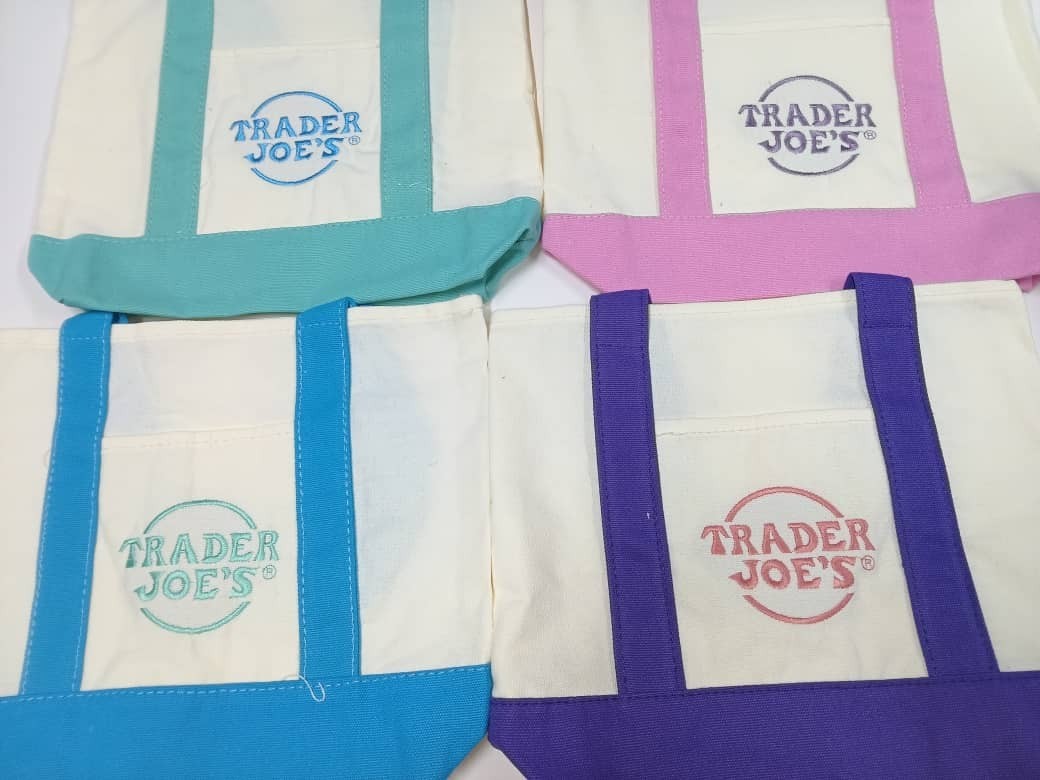 Trader Joes Mini Pastel Canvas Tote Bag Set 4 Colors Limited Edition Easter
