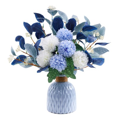 Artificial Flowers with vases, Fake Hydrangea with Eucalyptus Bouquet Combina...