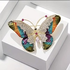 Womens Elegant Butterfly Stylish Pearl Colourful Gift Silver Brooch Pin
