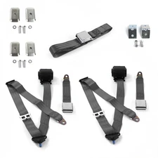 VW Type 3 Squareback Airplane 3pt Charcoal Bench Seat Belt Kit w/Brackets 3 Belt