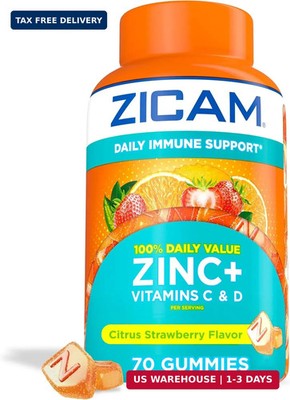 Zicam Daily Immune Support Gummy Supplement, Citrus Strawberry, 70 Count | Antio