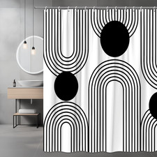 Modern Black and White Shower Curtain with Abstract Line Design