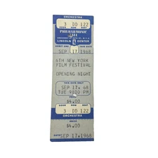 1968 6th New York Film Festival Ticket Stub Opening Night Philharmonic Hall VTG