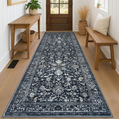 KILOCOCO Hallway Runner 3x8 Rug Runner Printed Vintage Floral Washable Kitche...