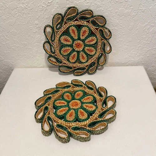 Vtg Straw Trivets Boho Raffia Woven Hot Pot Kitchen Cooking Housewarming Gift - product listing photo