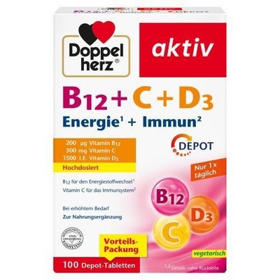 2x DOPPELHERZ B12+C+D3 Depot aktiv Tabletten 100 ST