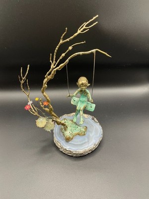 Malcolm Moran Bronze Sculpture 1971 Amethyst Base Swinging Girl Signed