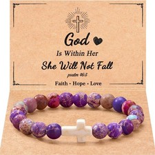 First Communion Bracelet Gifts Cross Beaded Bracelet Natural Stone Beades Stretc