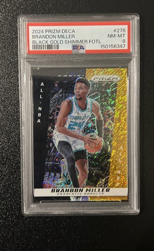 Brandon Miller 2024 Panini PRIZM Deca black gold shimmer FOTL  2/8 Hornets Psa 8