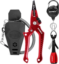 SAMSFX Aluminum Fishing Pliers Hook 7'' Split Ring Nose, Red Handle 