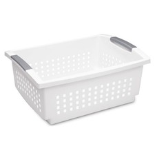 Large Open Plastic Storage Bins Stackable Organizer Baskets Space Saving White