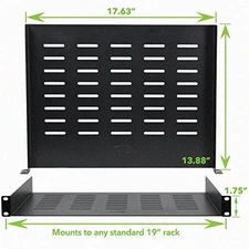 NavePoint Universal Rack Tray Vented Shelves 1U Black 19 Inches No Lip