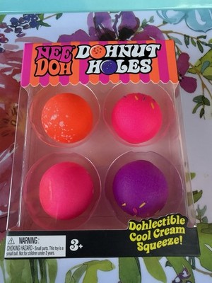 Nee Doh Donut Holes Squeeze Toy Set of 4 Orange Pink Purple