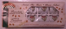 Bene Casa 12 pc Porcelain Expresso Set  Saucers And Cups Poppy Theme.  Open Box