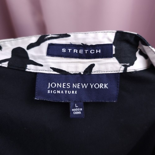 Jones New York Stretch Women's Black Floral Cotton Long Sleeve Blouse Top Large - Picture 6 of 7