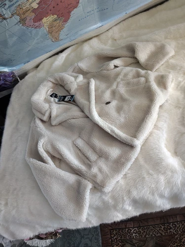 OFF WHITE Gap giacca sherpa donna cappotto betulla bianco sporco taglia L nuovo prezzo al pubblico $128