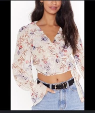 Nasty Gal Floral Wrap Crop Top Blouse size 4