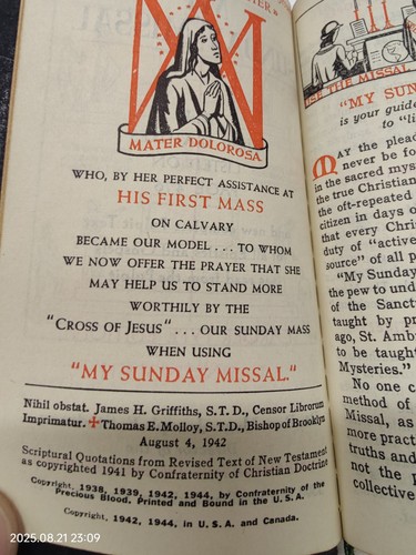 My Sunday Missal Sealskin Leather Fr. Stedman 1944 Latin-English Catholic - Picture 6 of 10