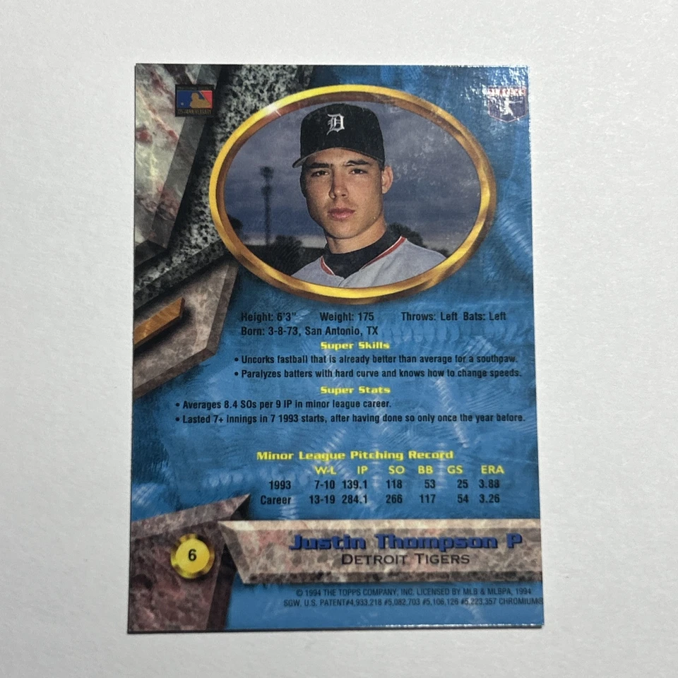 1994 Bowman's Best Refractors #6 Justin Thompson Detroit Tigers - Image 4 of 4