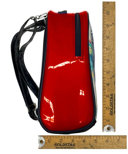 US HANDMADE Mini Rucksack mit "FRIDA KAHLO MONKEY 1" Muster glänzend rot Seite - Bild 2 von 4