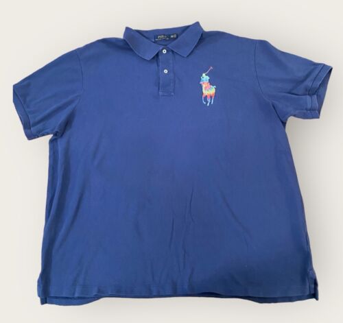Ralph Lauren Polo Shirt Men’s 3XB Blue Big Pony Polo Shirt Tie-Dye Rugby Vintage - Picture 2 of 10