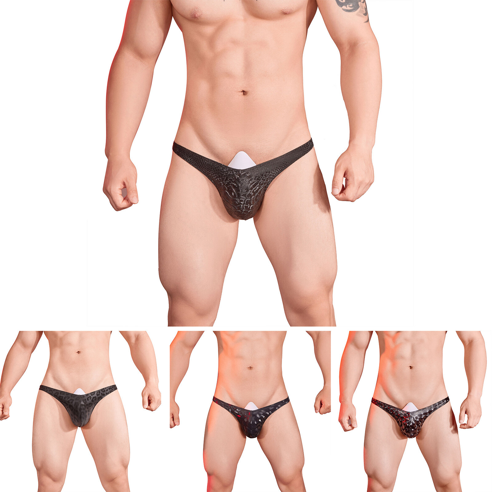 Mens Thongs Leopard Snake Briefs Animal Pattern Print Underwear Sexy Panties