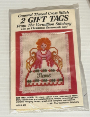 NEW Vermillion Stitchery 2 Gift Tags Cross Stitch Kit Angel GTCA407